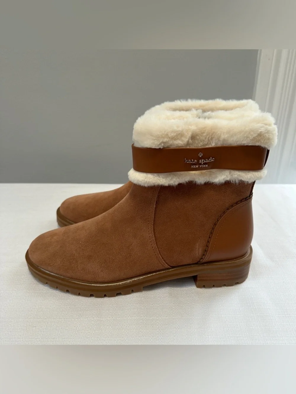 Kate Spade Bailee Winter‎ Boots Womens 9 Brown Sueded Faux Fur Lined Booties